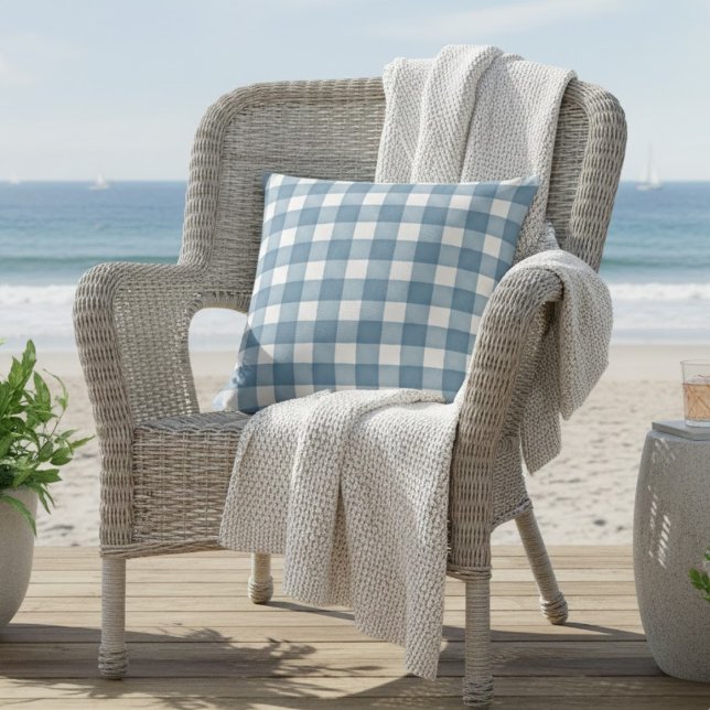 Soft Blue Watercolor Farmhouse Plaid Cushion (Creator Uploaded)