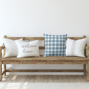 Soft Blue Watercolor Farmhouse Plaid Cushion