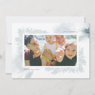 Soft Blue Watercolor Flower Christmas Photo Card