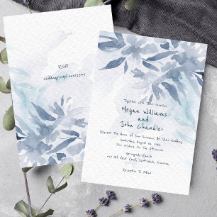Soft Blue Watercolor Leaves Wedding Invitation
