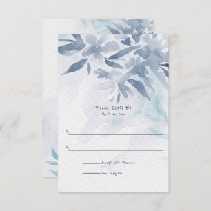 Soft Blue Watercolor Leaves Wedding RSVP Card