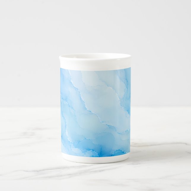 Soft Blue Watercolor Marble Bone China Mug (Front)