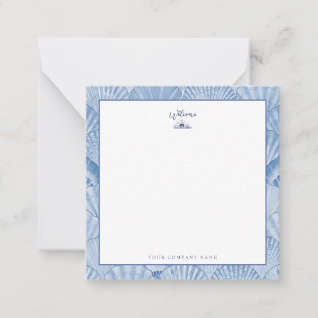 Soft Blue Watercolor Seashell Custom Note Card (Front)