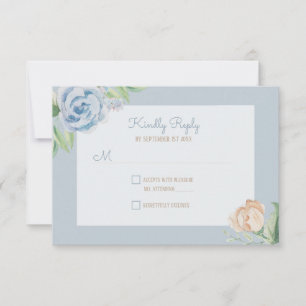 Soft Blue Watercolor Sketched Floral RSVP Card