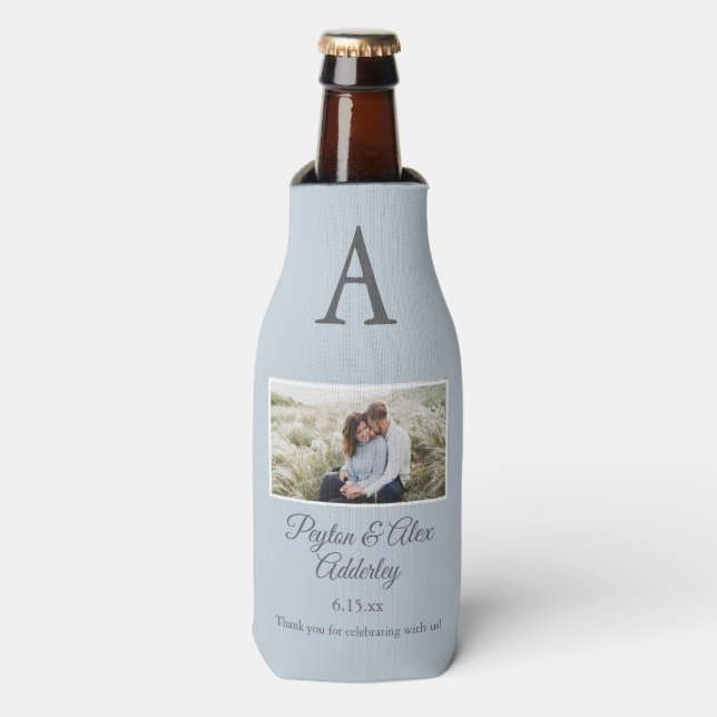 Soft Blue Wedding Favour Photo Bottle Cooler  (Bottle Front)