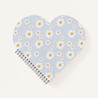 Soft Blue & White Daisy Heart – Minimalist Floral Notebook