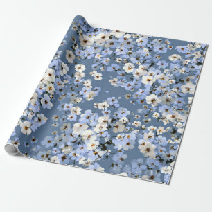 Soft Blue White Ditsy Flower Pastel Boho 70s Wrapping Paper
