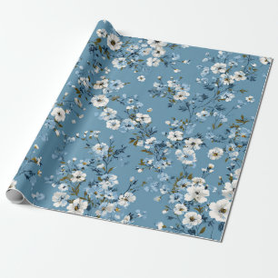 Soft Blue White Ditsy Flower Pastel Boho 70s Wrapping Paper