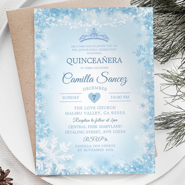 Soft Blue & White Snowflake Winter Quince Invite12 Invitation (Creator Uploaded)