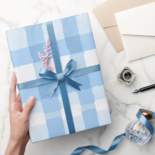 Soft Blue White Summer Gingham Cloud Plaid Pattern Wrapping Paper