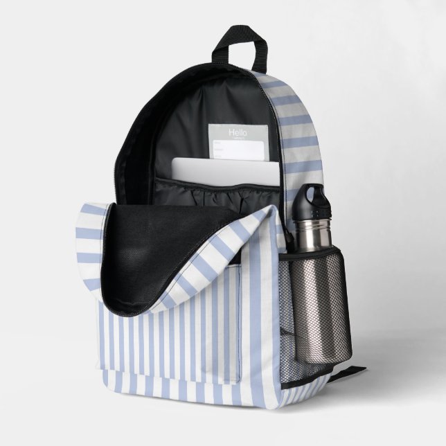 Soft Blue White Vertical Stripe Pattern Art Printed Backpack (Back Corner Right (Open))
