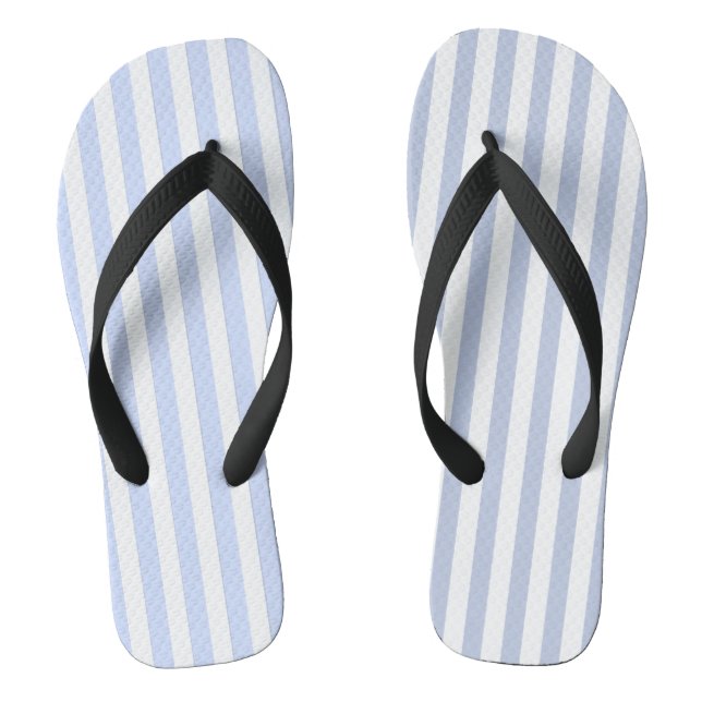 Soft Blue White Vertical Stripe Pattern Art Thongs (Footbed)