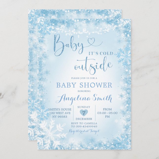 Soft Blue White Winter Baby Shower Invite12 Invitation (Front/Back)