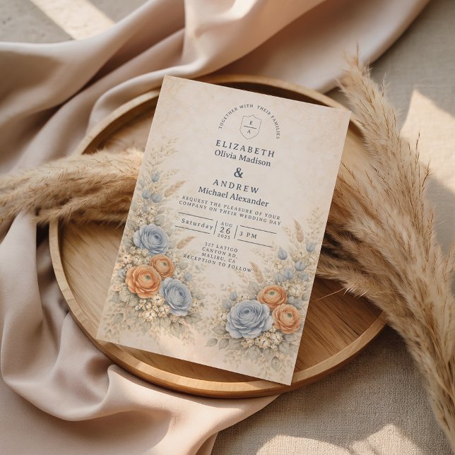 Soft Blue Wildflower Garden Wedding Invitation (Creator Uploaded)