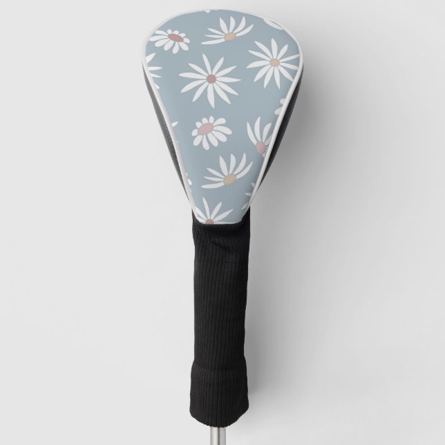 Soft Blue with White Daisy Flowers  Golf Head Cover (Front)