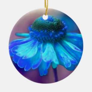 Soft Blue Zinnia Flower Ornament