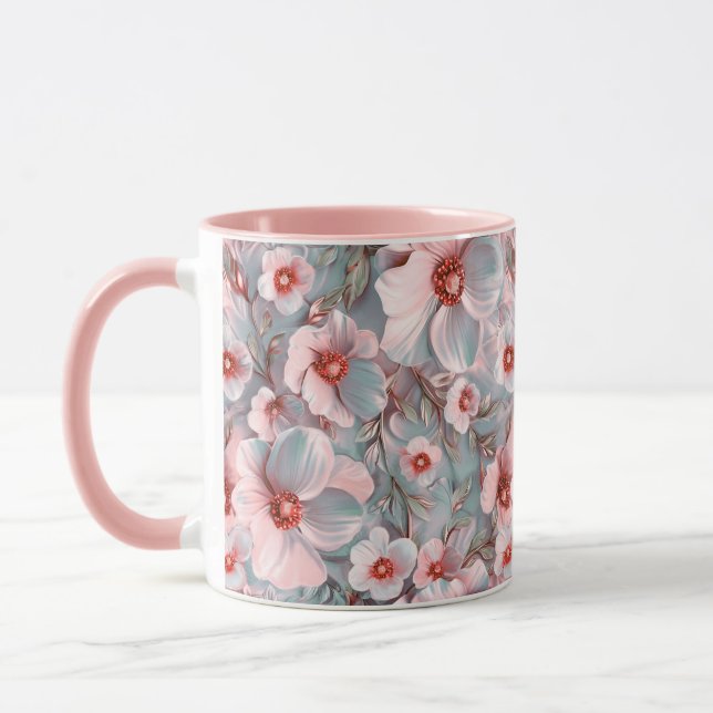 Soft bluish floral mug (Left)