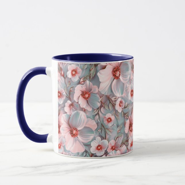Soft bluish floral mug (Left)