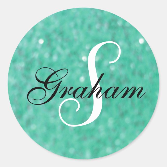 Soft Blur Monogram Sparkle Classic Round Sticker (Front)