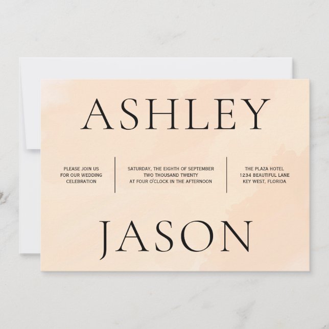 Soft Blush Apricot Watercolor Wedding Invitation (Front)