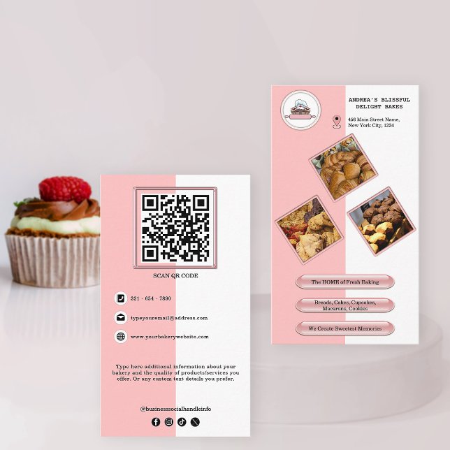 Soft Blush Bakery Logo Contact | Photos & QR Code Business Card (Creator Uploaded)