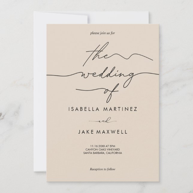 soft Blush & Black Modern Script Wedding  Invitation (Front)