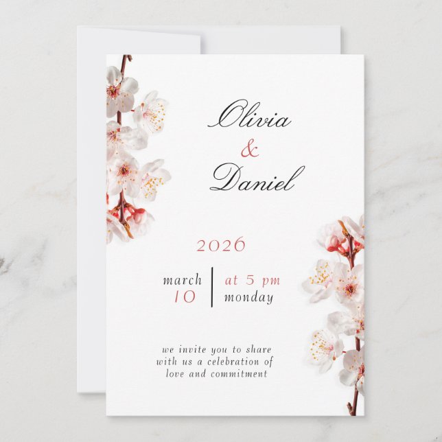 Soft Blush Blossom Wedding Invitation (Front)