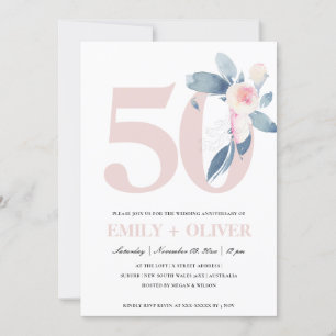 SOFT BLUSH BLUE FLORAL 50TH ANY YEAR ANNIVERSARY INVITATION