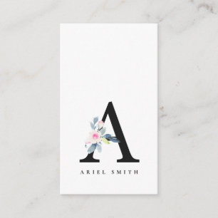SOFT BLUSH BLUE FLORAL ALPHABETS NAME LETTER A BUSINESS CARD