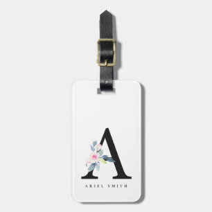 SOFT BLUSH BLUE FLORAL ALPHABETS NAME LETTER A LUGGAGE TAG