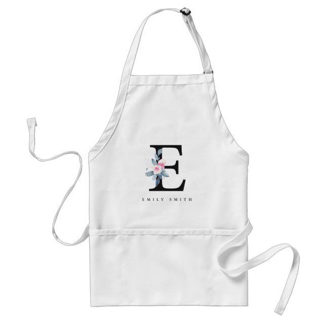 SOFT BLUSH BLUE FLORAL ALPHABETS NAME LETTER E STANDARD APRON (Front)