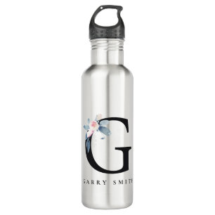 SOFT BLUSH BLUE FLORAL ALPHABETS NAME LETTER G 710 ML WATER BOTTLE