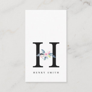 SOFT BLUSH BLUE FLORAL ALPHABETS NAME LETTER H BUSINESS CARD