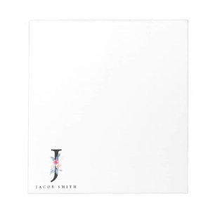 SOFT BLUSH BLUE FLORAL ALPHABETS NAME LETTER J NOTEPAD