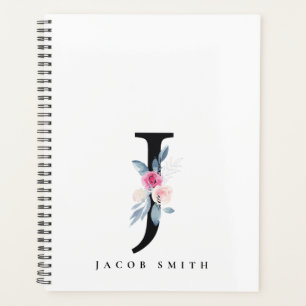 SOFT BLUSH BLUE FLORAL ALPHABETS NAME LETTER J PLANNER
