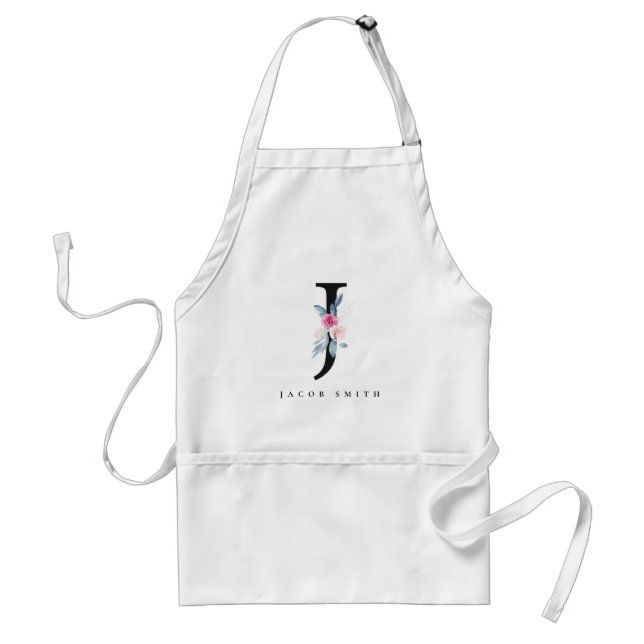 SOFT BLUSH BLUE FLORAL ALPHABETS NAME LETTER J STANDARD APRON (Front)