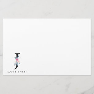 SOFT BLUSH BLUE FLORAL ALPHABETS NAME LETTER J STATIONERY