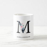 SOFT BLUSH BLUE FLORAL ALPHABETS NAME LETTER M