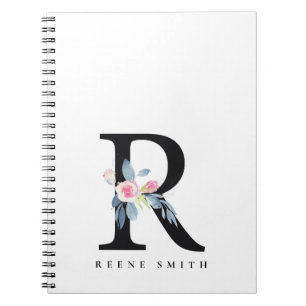 SOFT BLUSH BLUE FLORAL ALPHABETS NAME LETTER R NOTEBOOK