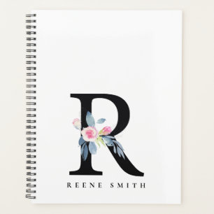 SOFT BLUSH BLUE FLORAL ALPHABETS NAME LETTER R PLANNER