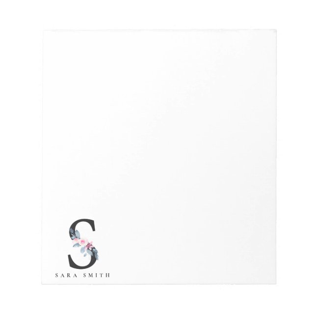 SOFT BLUSH BLUE FLORAL ALPHABETS NAME LETTER S NOTEPAD (Front)