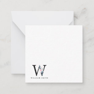 SOFT BLUSH BLUE FLORAL ALPHABETS NAME LETTER W CARD