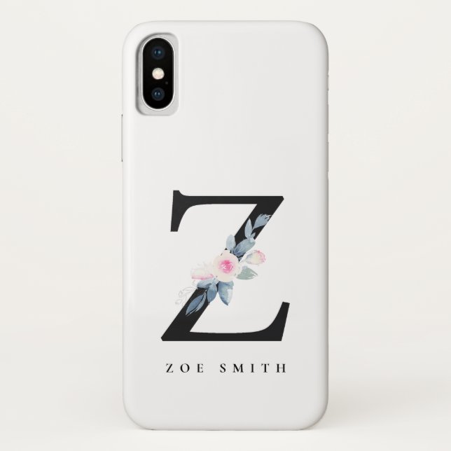 SOFT BLUSH BLUE FLORAL ALPHABETS NAME LETTER Z Case-Mate iPhone CASE (Back)