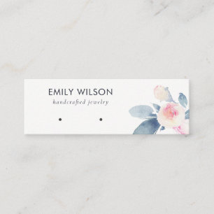 SOFT BLUSH BLUE FLORAL STUD EARRING DISPLAY LOGO MINI BUSINESS CARD
