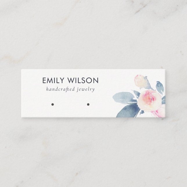SOFT BLUSH BLUE FLORAL STUD EARRING DISPLAY LOGO MINI BUSINESS CARD (Front)