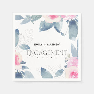 SOFT BLUSH BLUE FLORAL WATERCOLOR BUNCH ENGAGEMENT NAPKIN