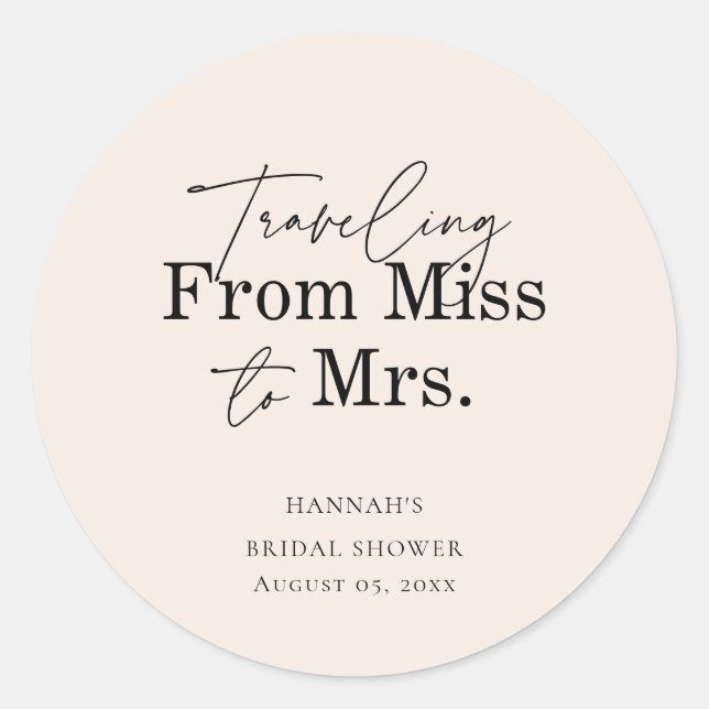 Soft Blush Bridal Shower Miss to Mrs  Classic Round Sticker (Front)
