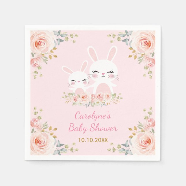 Soft Blush Bunny Rabbit Baby Shower Favors Napkin (Front)