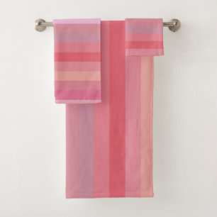 Soft Blush & Coral Horizontal Stripes Bath Towel Set