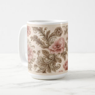 Soft Blush Floral and Scrolls Coffee Mug